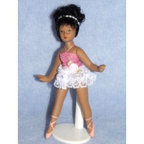 |5 1_2" Porcelain Ballerina Doll w_Black Hair and Dk Skin