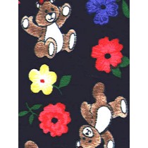 |Fabric-Brown Bears_Flower Knit-Nav