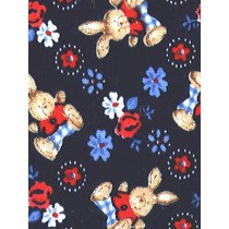 |Fabric -Tan Bunny_Flowers Knit-Nav