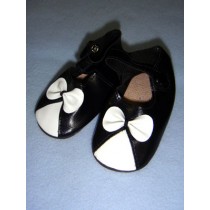 Shoe - Ankle Strap - 3 3_4" Black w_White Bow