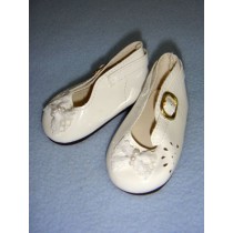 Shoe - Patent w_Lace Bow & Cutouts - 3 1_4" White