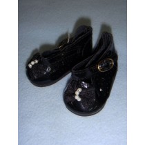 Shoe - Patent w_Lace Bow & Star Cutouts - 2 5_8" Black