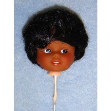 2" Dark Doll Head on Pick - Black Hair