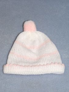 Knit Baby Cap - 10" White & Pink