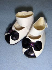 Shoe - Ankle Strap - 1 3/4" White w/Black Bow