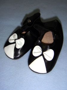 Shoe - Ankle Strap - 3 3/4" Black w/White Bow