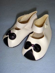 Shoe - Ankle Strap - 3 3/4" White w/Black Bow